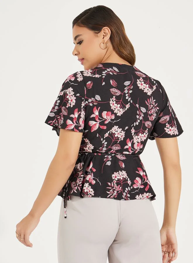 Styli Styli Floral Print Wrap Top With Tie-Up Detail
