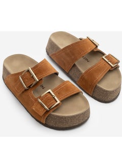 MARJIN Women's Genuine Leather Double Banded Cork Sole Casual Slippers Roneta  - Image 3
