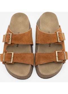 MARJIN Women's Genuine Leather Double Banded Cork Sole Casual Slippers Roneta  - Image 4