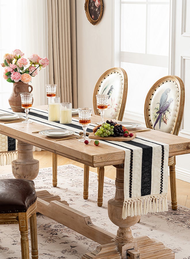 Fancy Homi Boho Chic Macrame Table Runner for Home Decor, Farmhouse Style with Tassels, Perfect for Party Bohemian - 30x183 cm - Black - Image 2