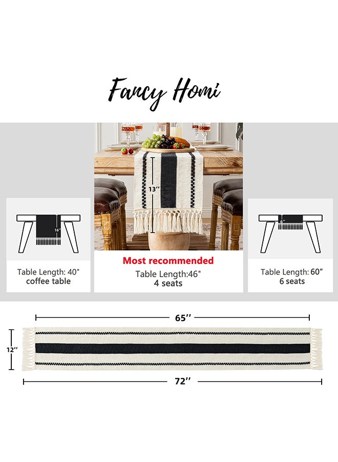 Fancy Homi Boho Chic Macrame Table Runner for Home Decor, Farmhouse Style with Tassels, Perfect for Party Bohemian - 30x183 cm - Black - Image 3