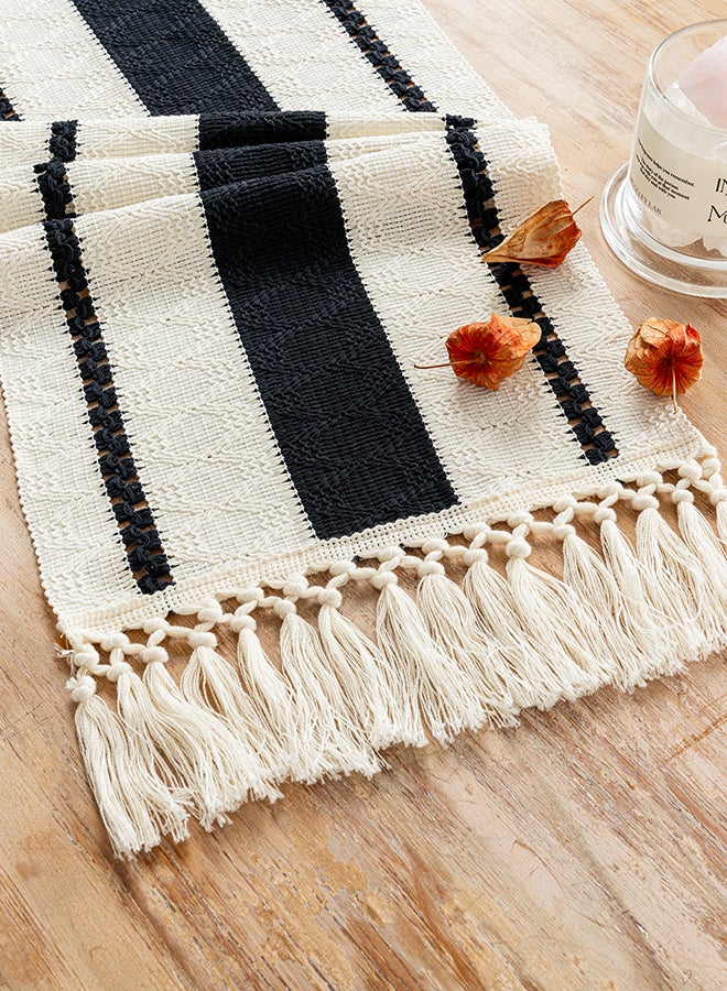Fancy Homi Boho Chic Macrame Table Runner for Home Decor, Farmhouse Style with Tassels, Perfect for Party Bohemian - 30x183 cm - Black - Image 1