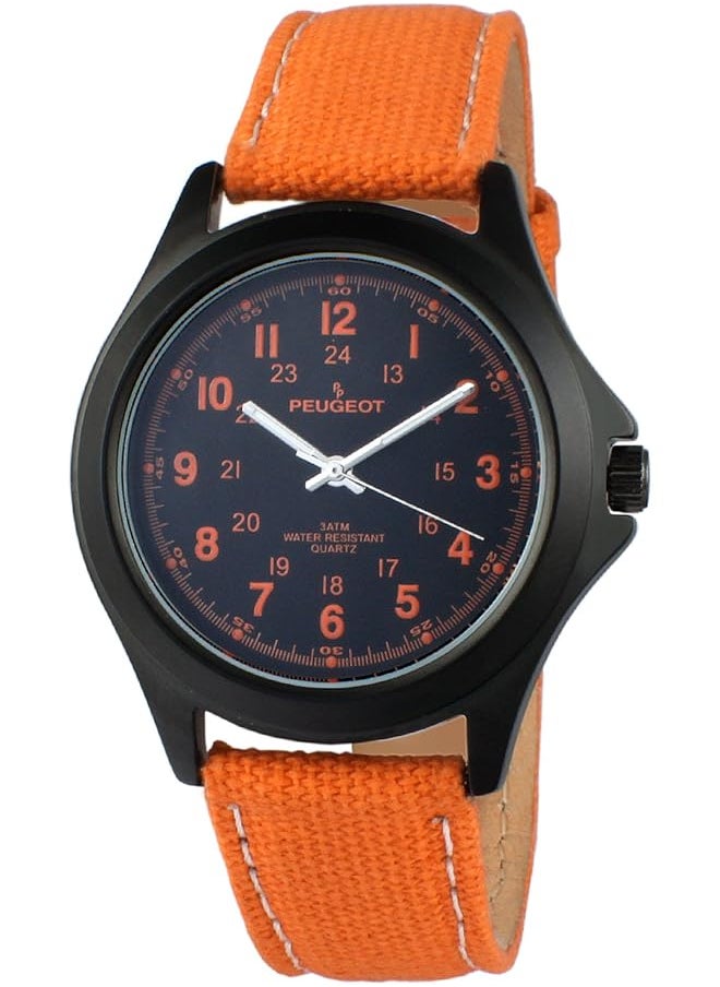 PEUGEOT Men Black Aviator Watch 24Hr Time Markers Water Resistant With Canvas Strap  - Image 1