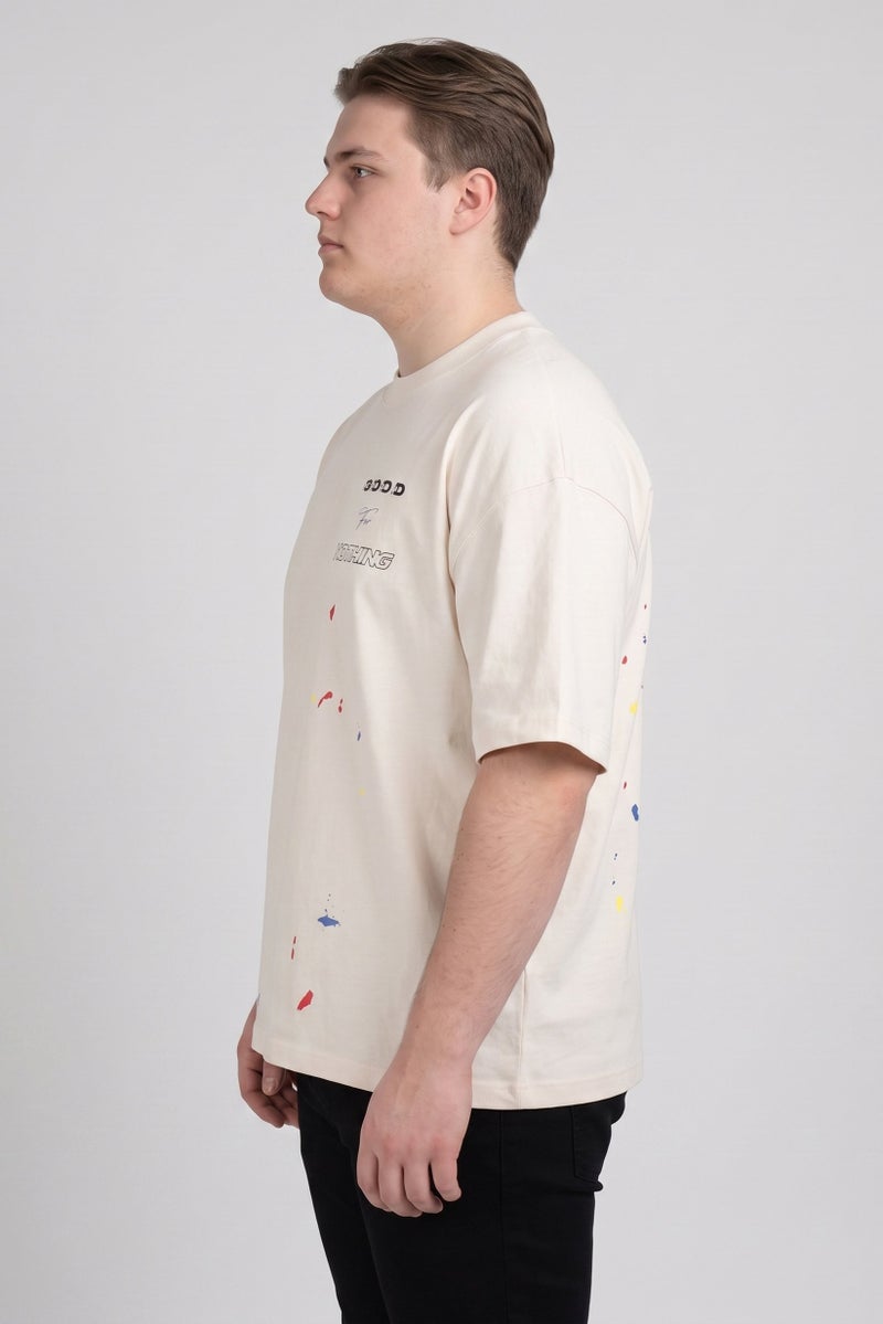 GOOD FOR NOTHING Men Crew Neck Short Sleeve Graphic Print T-Shirt, Off White - Image 3