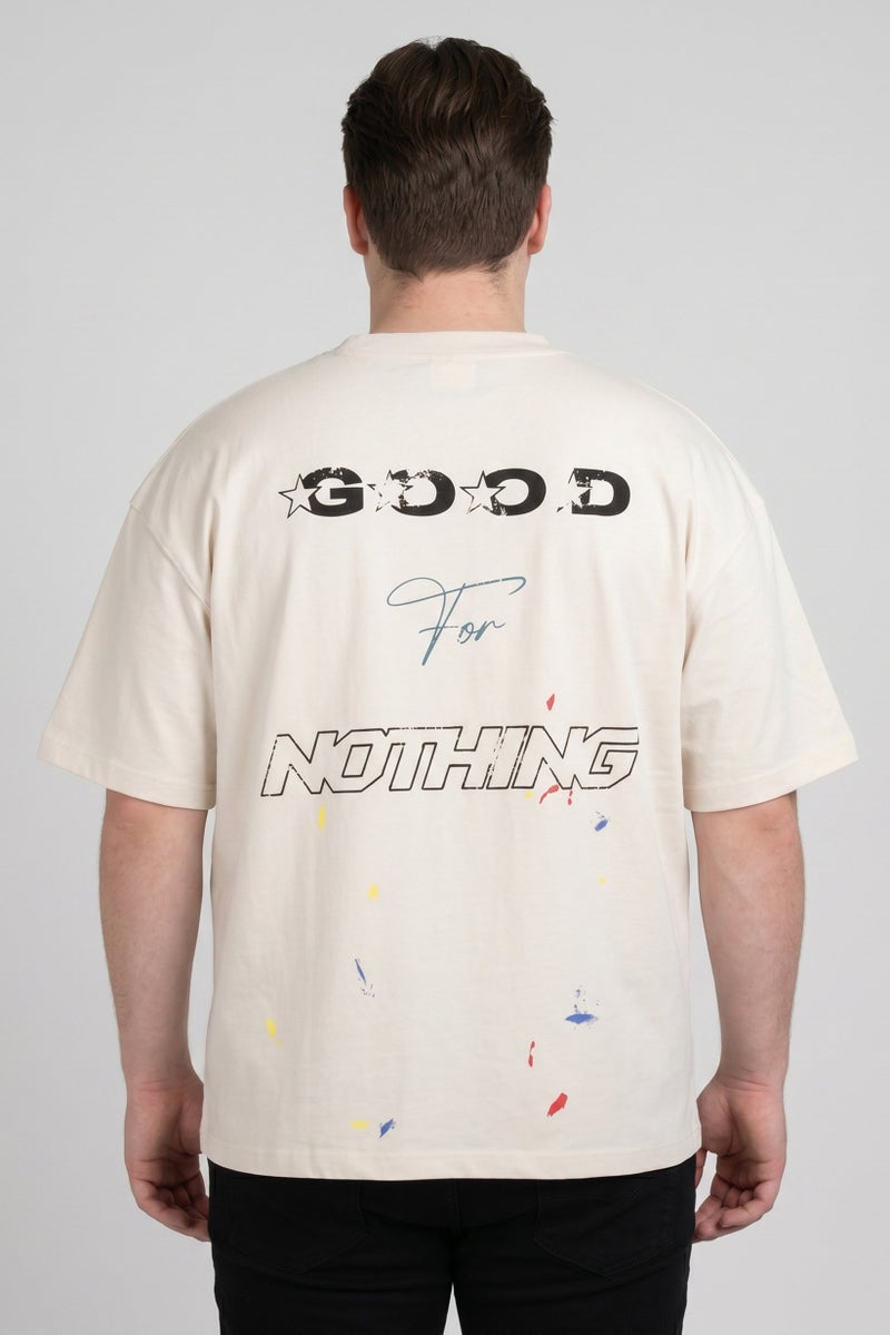GOOD FOR NOTHING Men Crew Neck Short Sleeve Graphic Print T-Shirt, Off White - Image 4