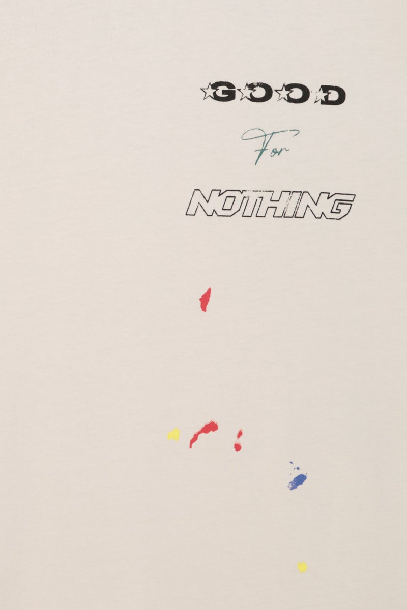 GOOD FOR NOTHING Men Crew Neck Short Sleeve Graphic Print T-Shirt, Off White - Image 5
