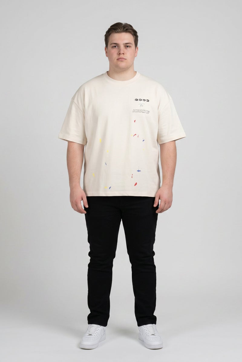 GOOD FOR NOTHING Men Crew Neck Short Sleeve Graphic Print T-Shirt, Off White - Image 2