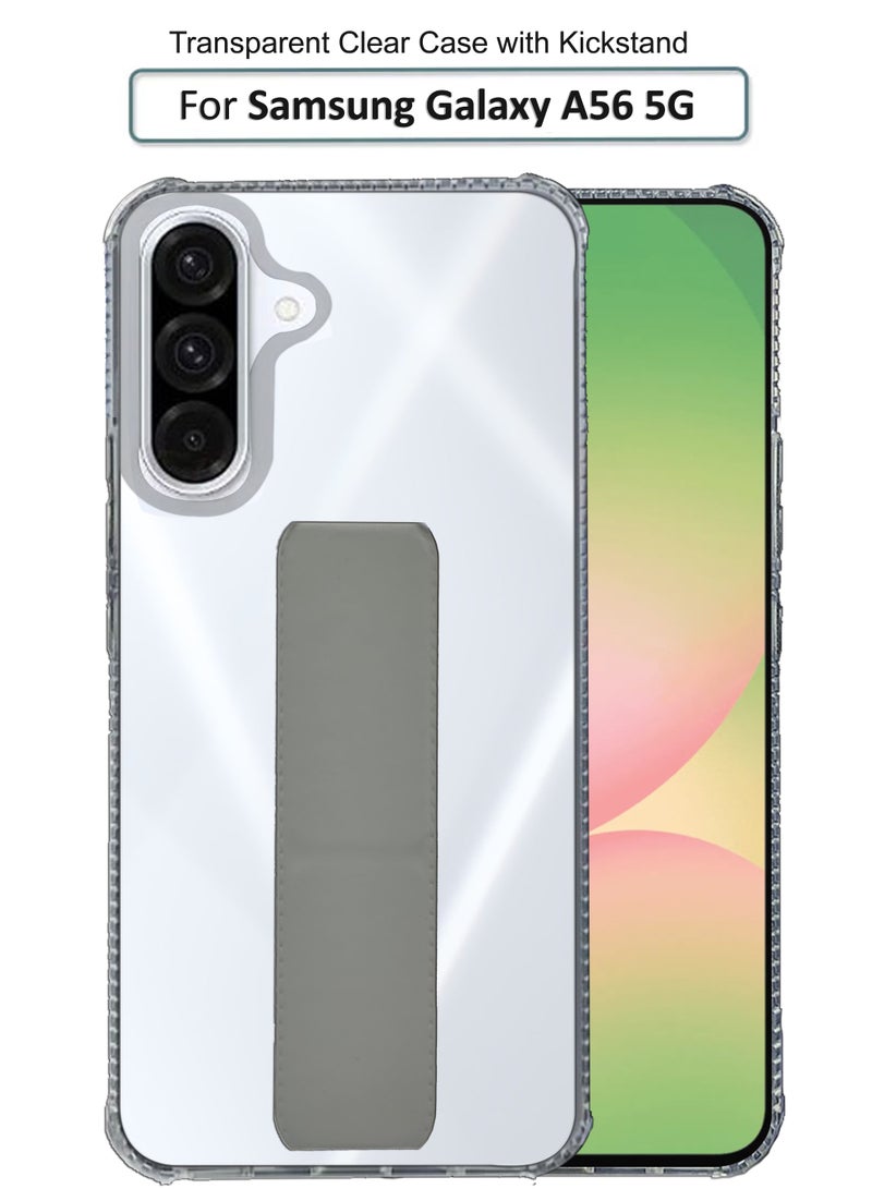 GMATE For Samsung Galaxy A56 5G -Transparent Shock Proof Silicone- Magnetic Case With Hand Grip Holder & Kickstand -Clear/Grey - Image 1