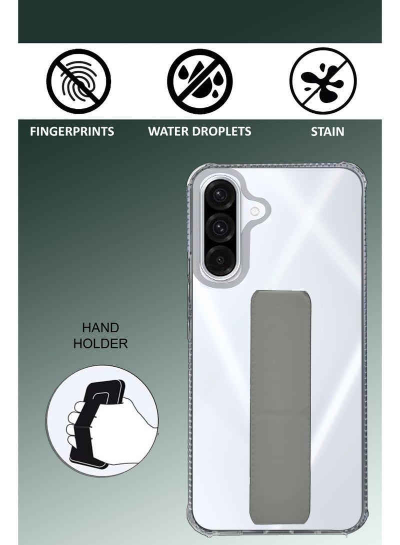GMATE For Samsung Galaxy A56 5G -Transparent Shock Proof Silicone- Magnetic Case With Hand Grip Holder & Kickstand -Clear/Grey - Image 2