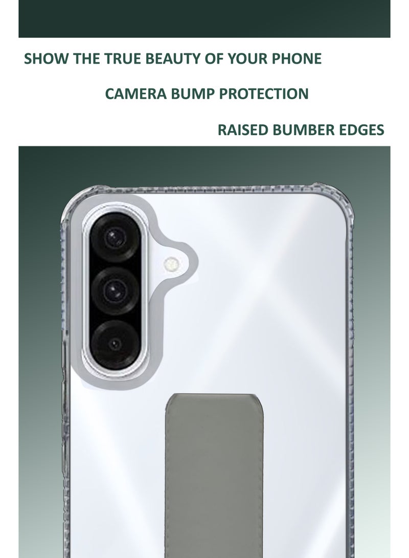 GMATE For Samsung Galaxy A56 5G -Transparent Shock Proof Silicone- Magnetic Case With Hand Grip Holder & Kickstand -Clear/Grey - Image 4