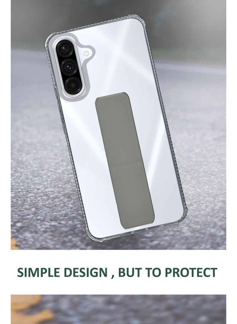 GMATE For Samsung Galaxy A56 5G -Transparent Shock Proof Silicone- Magnetic Case With Hand Grip Holder & Kickstand -Clear/Grey - Image 3