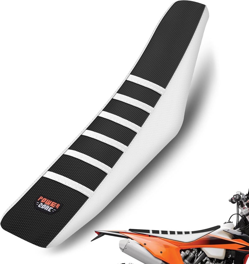 sawrain Dirt Bike Seat Cover, Universal Ribbed Gripper, Motorcycle Enduro Motocross, White-Black - Image 1