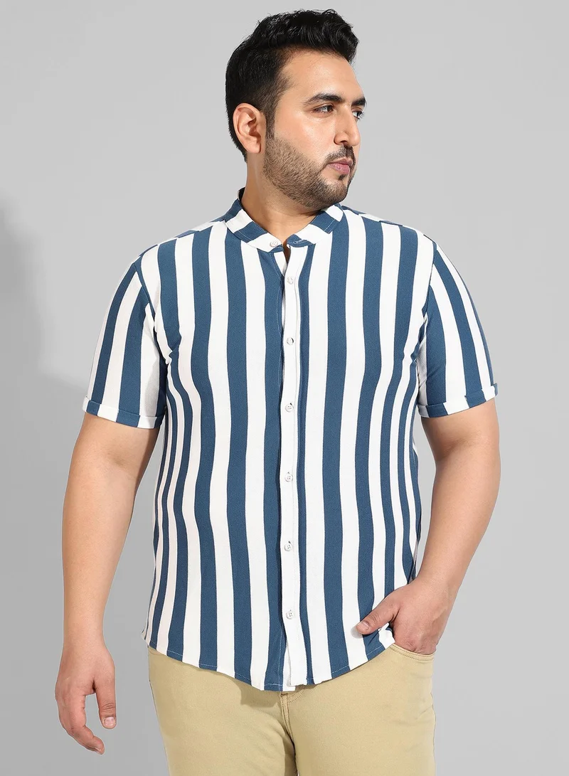 انستافاب بلس قميص كاجوال مخطط باللون الأزرق للرجال