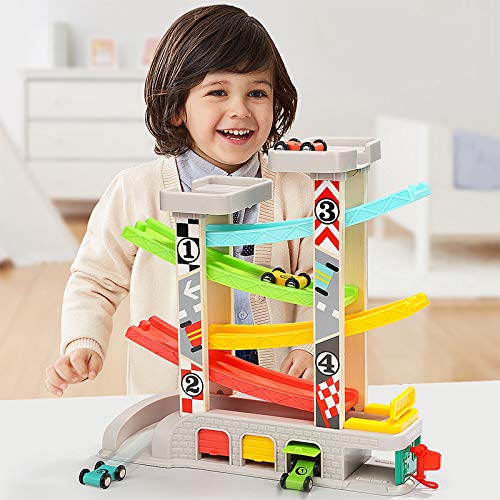 TOP BRIGHT ألعاب منحدر السيارات من توب برايت، لعبة مسار سباق السيارات للأطفال بعمر 2-4 سنوات مع 4 سيارات، موقف سيارات ومحطة وقود، ألعاب للأطفال بعمر سنتين، للأطفال بعمر 3 سنوات - Image 5