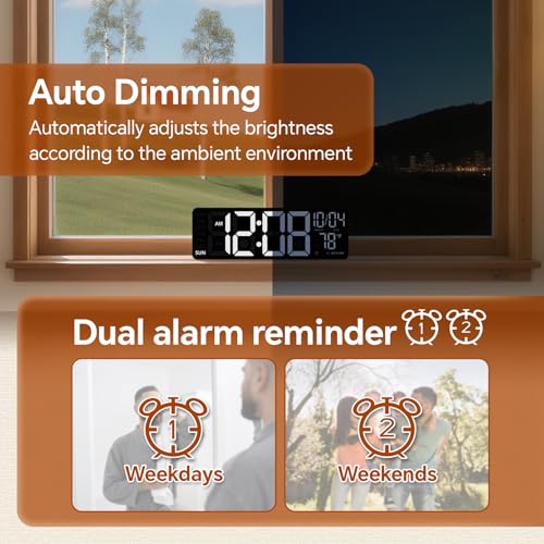 YISILE 16" Digital Wall Clock with Night Light, Digital Clock with RGB Colors Changing Remote Control, Dual Alarm, Dimmer, Auto DST, Voice Control, Auto Time Sync, Clocks for Living Room, Gift for Elderly - Image 5