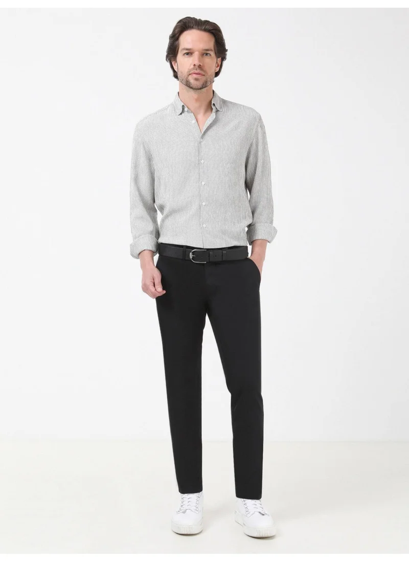 Kip Black Plain Woven Slim Fit Casual Cotton Blend Trousers