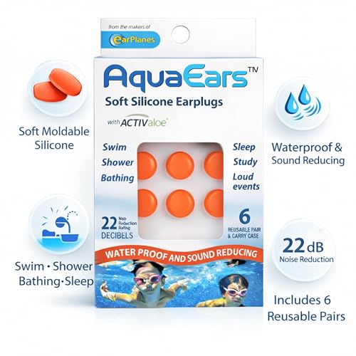Aqua Ears Ear Plugs AquaEars Red 6 Pair Soft Silicone carry case with Activ Aloe For Sleep Swim Meditation Water Proof, Sound Reducing Study Loud Events Shower - Image 5