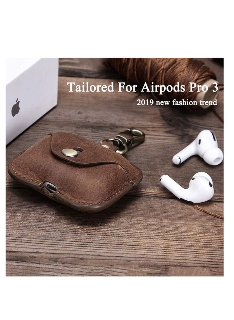 Suntown Luxury Genuine Cow Leather Case Airpods Pro, For Apple airpod 3 case with keychain, Protective Cover, Waterproof Silicone Cover Airpods Accessories for Charging Case for Charging Box (Brown) - Image 2
