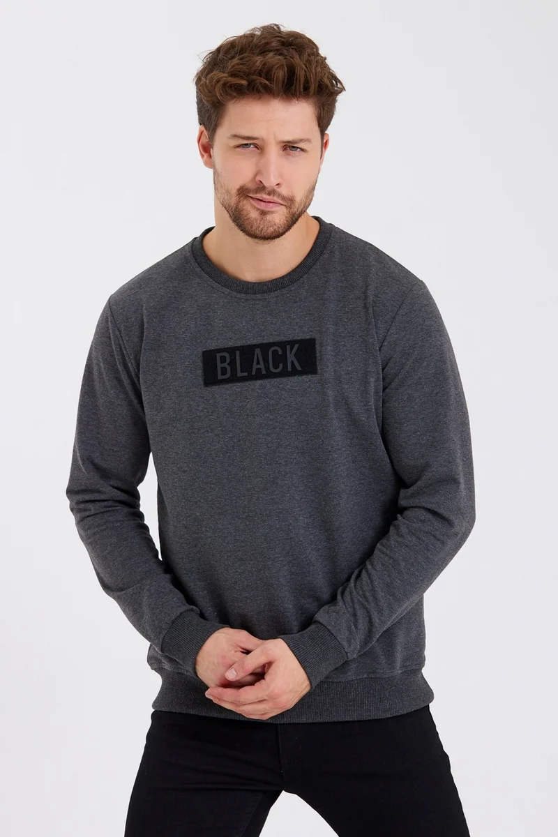 MRS Clothing Black 3D Printed Standard Fit Men's Thin Sweatshirt Anthracite