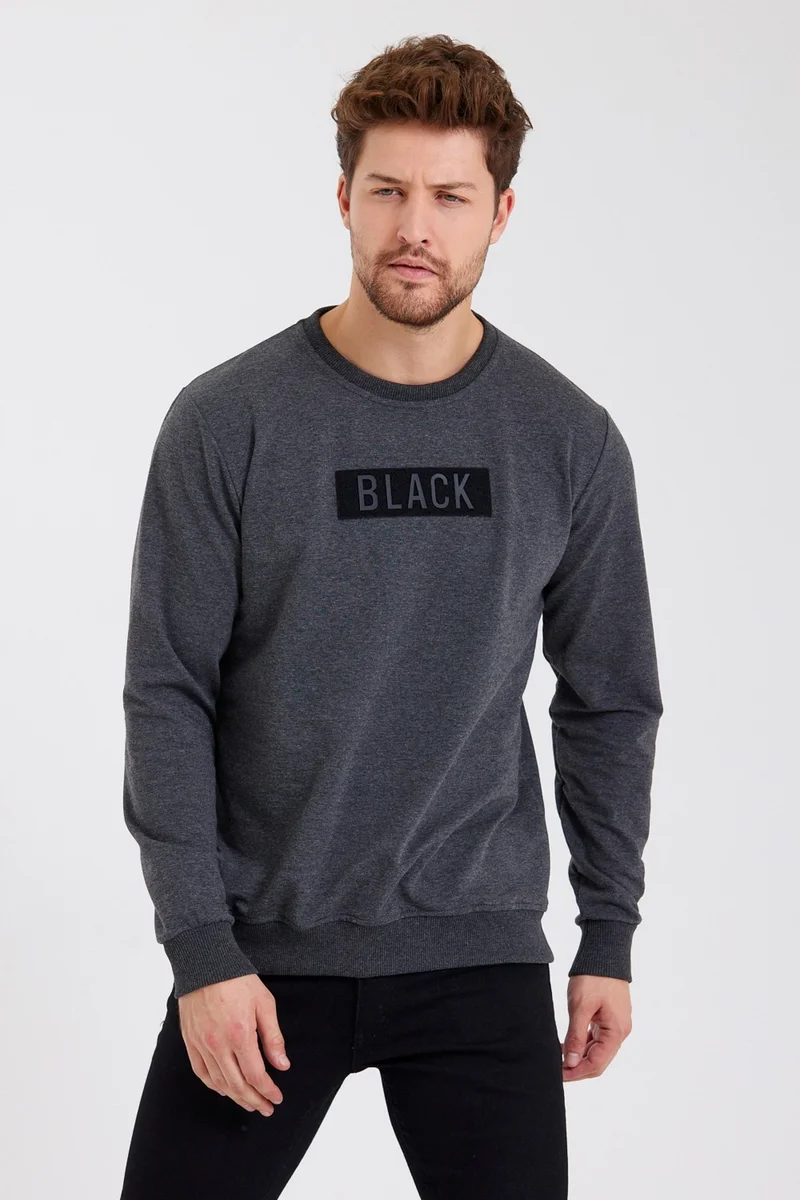 MRS Clothing Black 3D Printed Standard Fit Men's Thin Sweatshirt Anthracite