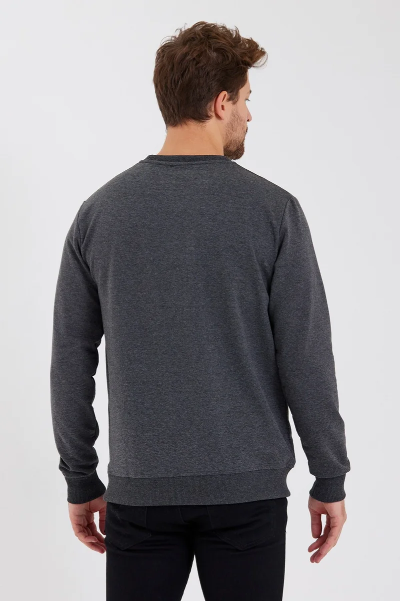 MRS Clothing Black 3D Printed Standard Fit Men's Thin Sweatshirt Anthracite