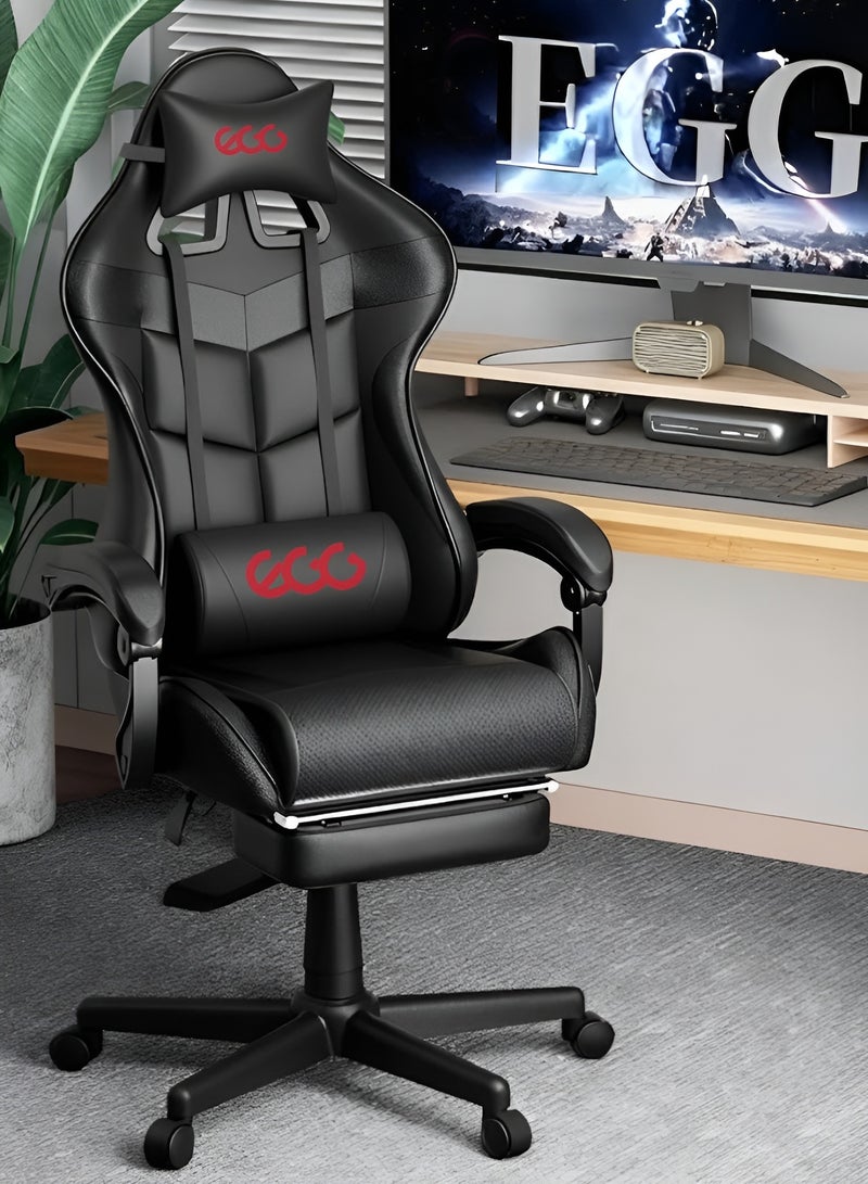 إج كرسي الألعاب قابل للتعديل الكمبيوتر الكمبيوتر الكمبيوتر المكتب بو الجلد عالية الظهر الدعم القطني مريحة مساند الذراع مساند الرأس 122x64x64 سم - Image 1