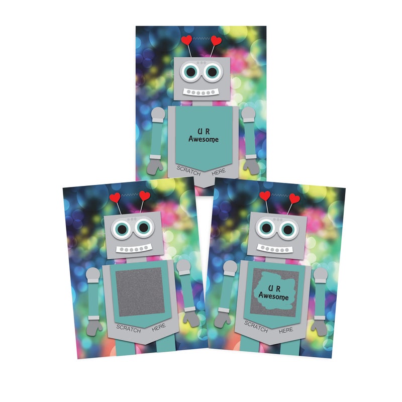My Scratch Offs 25 Pack Robbie the Robot Valentine Cards 3x4 Inch Scratch Off Game Cards Exchange White Elephant Gifts Party Favors for Valentines Day - Image 2