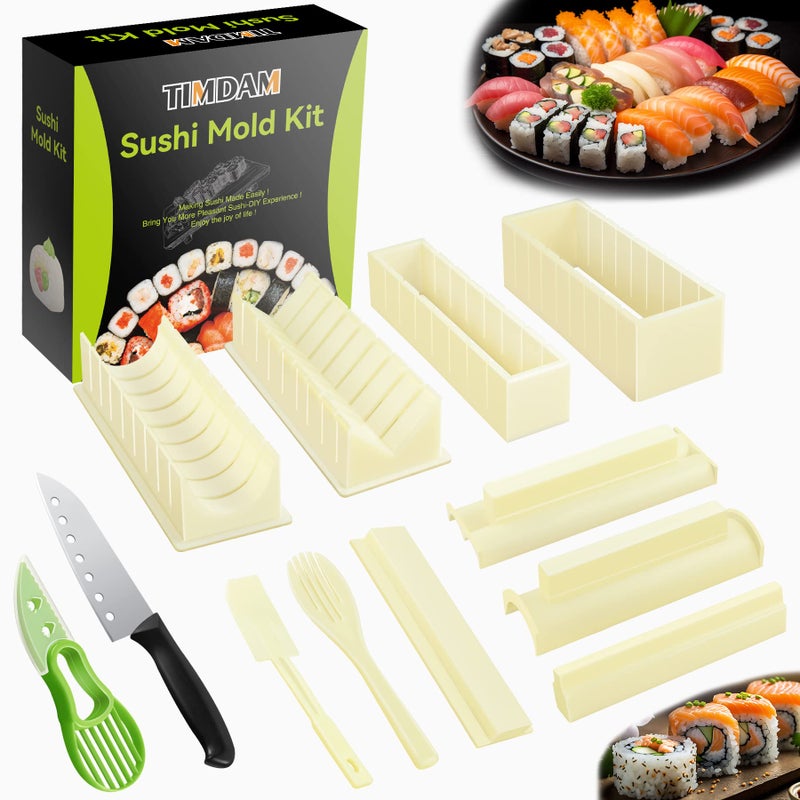 TIMDAM Sushi Making Kit, 12 Pcs Sushi Maker Kit, Sushi Molds Press with Sushi Rice Mold Shapes, Sushi Maker Roller Kit, Sushi Kit for Beginners, TIMDAM DIY Home Onigiri Mold Sushi Tool Kitchen Accessories - Image 1