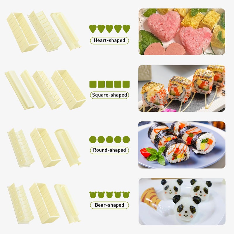 TIMDAM Sushi Making Kit, 12 Pcs Sushi Maker Kit, Sushi Molds Press with Sushi Rice Mold Shapes, Sushi Maker Roller Kit, Sushi Kit for Beginners, TIMDAM DIY Home Onigiri Mold Sushi Tool Kitchen Accessories - Image 5