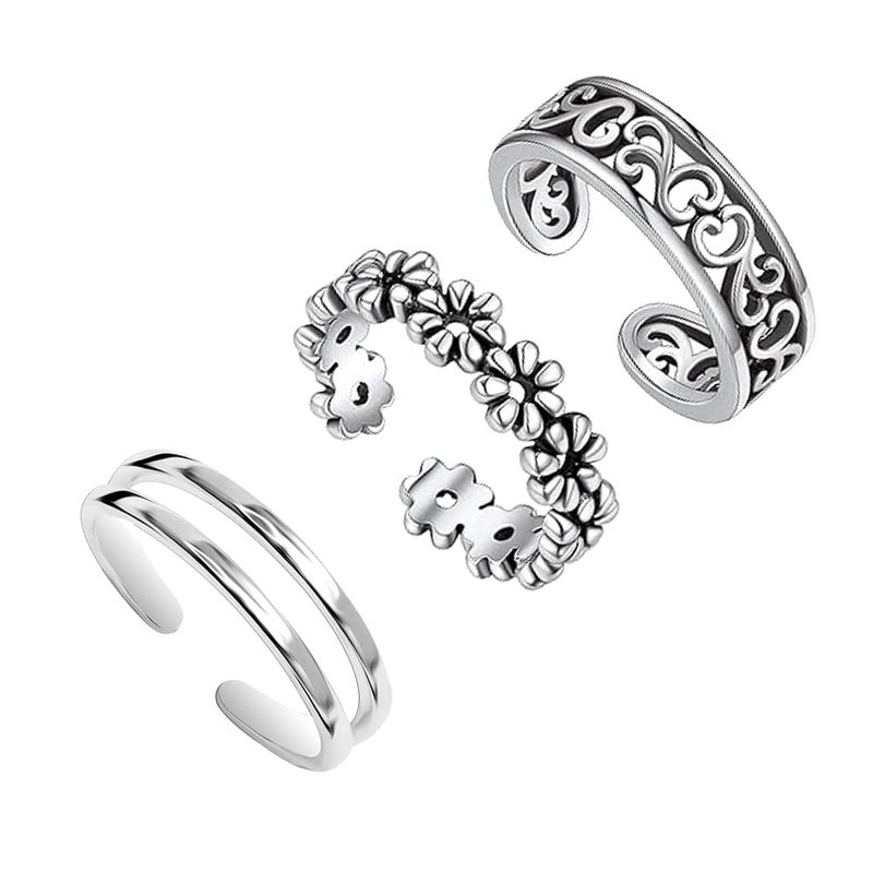 LeCalla 3 Pcs 925 Sterling Silver Toe Rings Lightweight Cute Flower Heart Band Ring Open Adjustable Foot Toe Ring for Women - Image 4