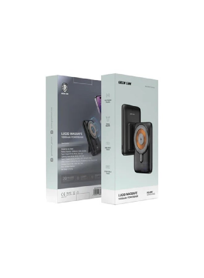 جرين ليون بنك طاقة لوسيد ١٠٠٠٠ مللي أمبير/ساعة، متوافق مع ماج سيف، شاشة رقمية، شحن سريع PD ٢٠ واط، مغناطيسات قوية، شحن لاسلكي ١٥ واط، منفذ USB-C وUSB-A - Image 2
