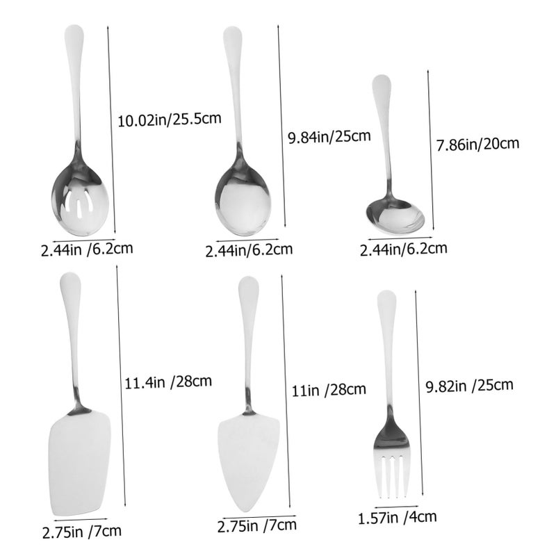6Pcs Stainless Steel Cutlery Set Serving Spoons Forks Soup Spoons Buffet Party Utensils - Image 3