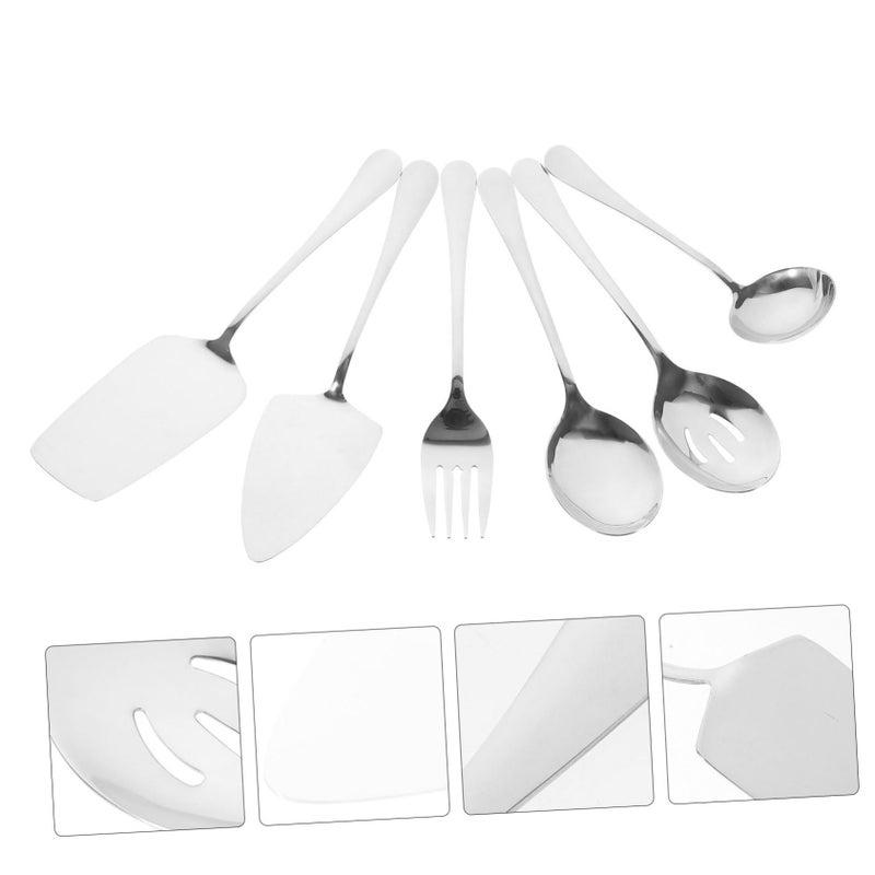 6Pcs Stainless Steel Cutlery Set Serving Spoons Forks Soup Spoons Buffet Party Utensils - Image 5