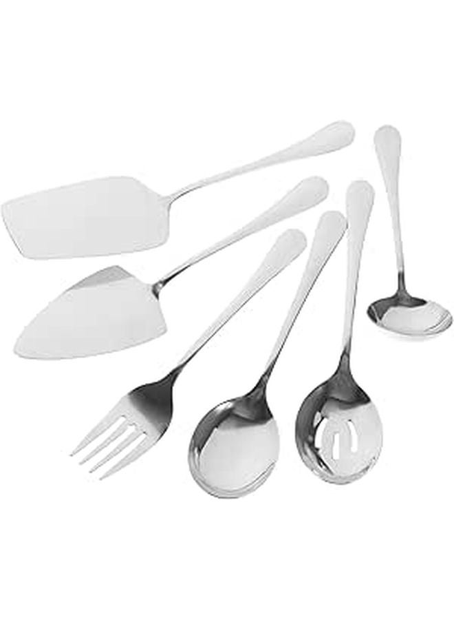 6Pcs Stainless Steel Cutlery Set Serving Spoons Forks Soup Spoons Buffet Party Utensils - Image 1