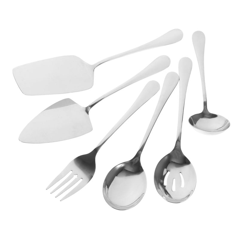 6Pcs Stainless Steel Cutlery Set Serving Spoons Forks Soup Spoons Buffet Party Utensils - Image 2