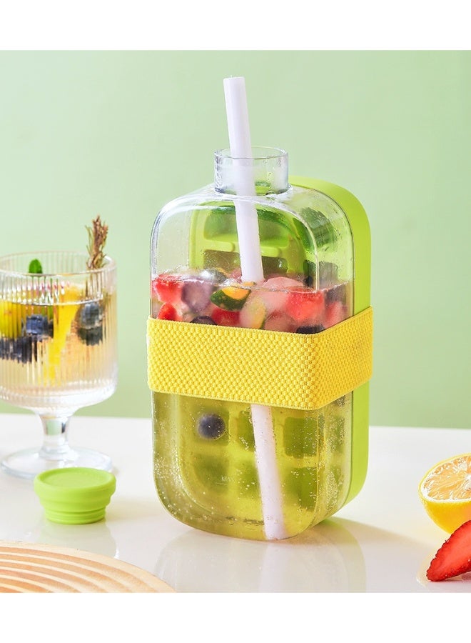 BESTPEAK 2 in 1 ice cube tray, press ice cube jug, press cold ice cube mold and jug, cool summer ice cube cup with lid and bucket, easy release silicone mold ice bottle for drinks, coffee, juice - Image 1
