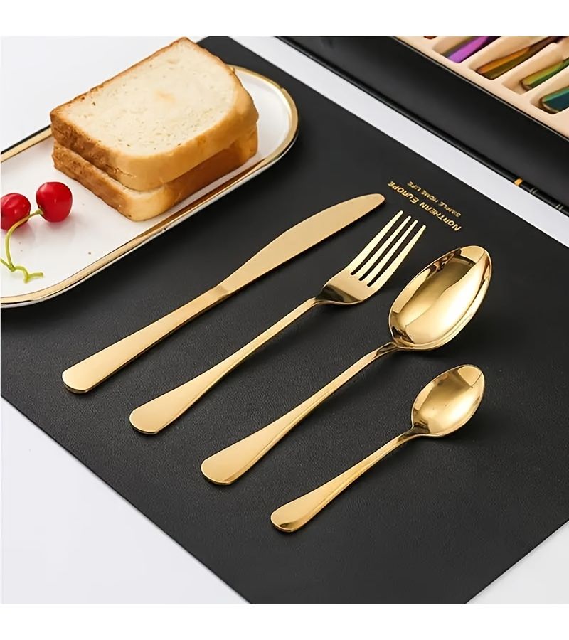 Golden Tableware Set 4 Pieces Dinner Knife Fork Spoon Dessert Spoon Dishwasher Safe For Family Gatherings Kitchen Restaurant Hotel - Image 1