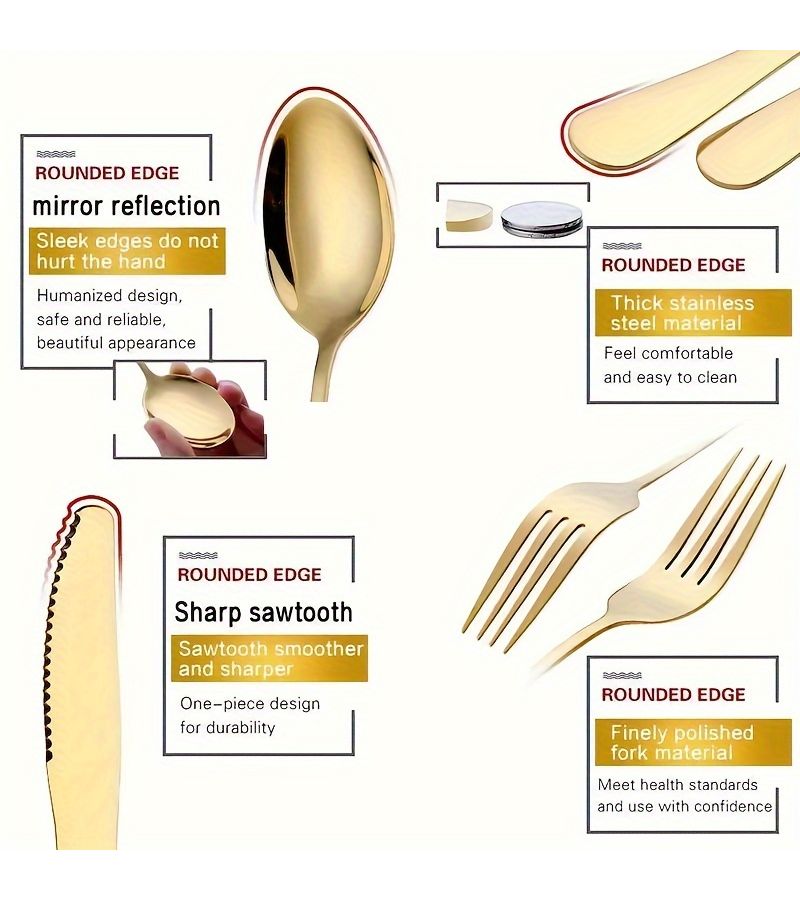 Golden Tableware Set 4 Pieces Dinner Knife Fork Spoon Dessert Spoon Dishwasher Safe For Family Gatherings Kitchen Restaurant Hotel - Image 5