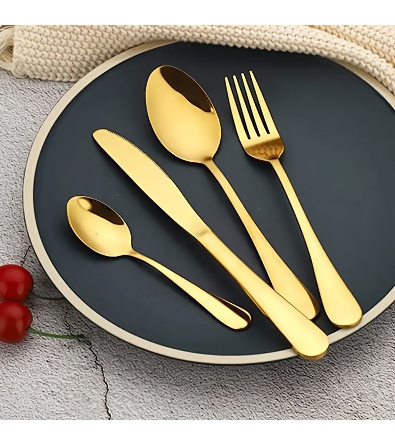 Golden Tableware Set 4 Pieces Dinner Knife Fork Spoon Dessert Spoon Dishwasher Safe For Family Gatherings Kitchen Restaurant Hotel - Image 4