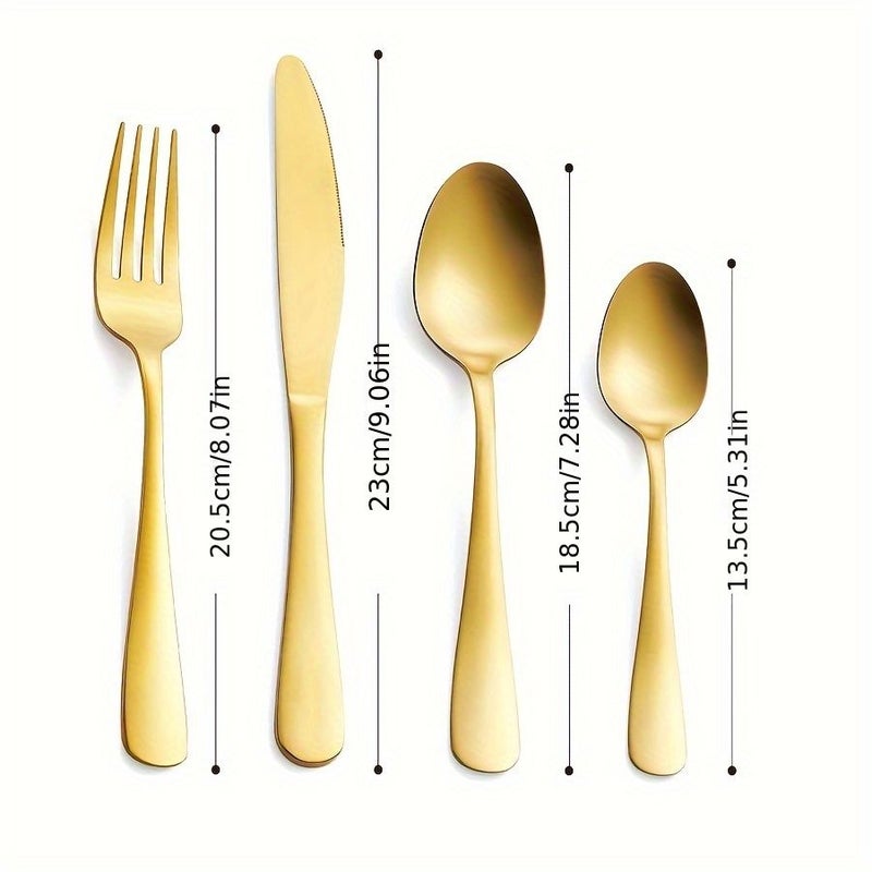 Golden Tableware Set 4 Pieces Dinner Knife Fork Spoon Dessert Spoon Dishwasher Safe For Family Gatherings Kitchen Restaurant Hotel - Image 3