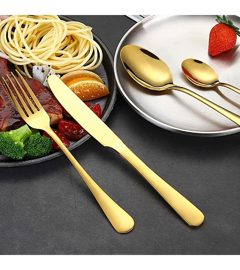 Golden Tableware Set 4 Pieces Dinner Knife Fork Spoon Dessert Spoon Dishwasher Safe For Family Gatherings Kitchen Restaurant Hotel - Image 2