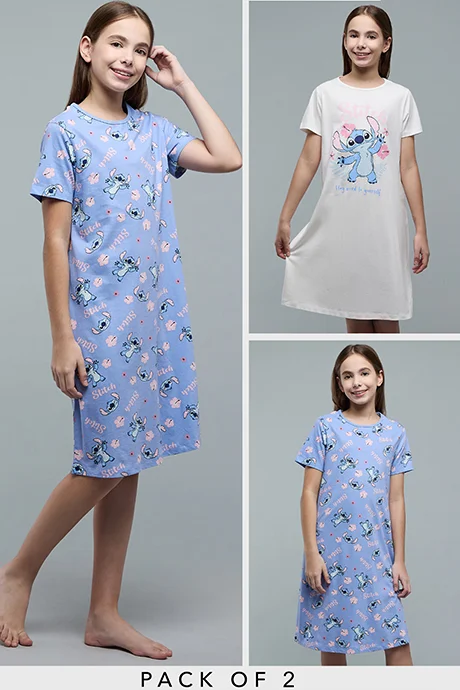 أر أند بي 2 Pack Stitch Print Nightdresses