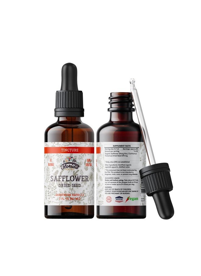 FLORIDA HERBS - Safflower Tincture Organic Safflower Extract (Hong Hua Carthamus Tinctorius) Herbal Supplement Nongmo In Coldpressed Organic Vegetable Glycerin 700 Mg 2 Oz (60 Ml) - Image 1