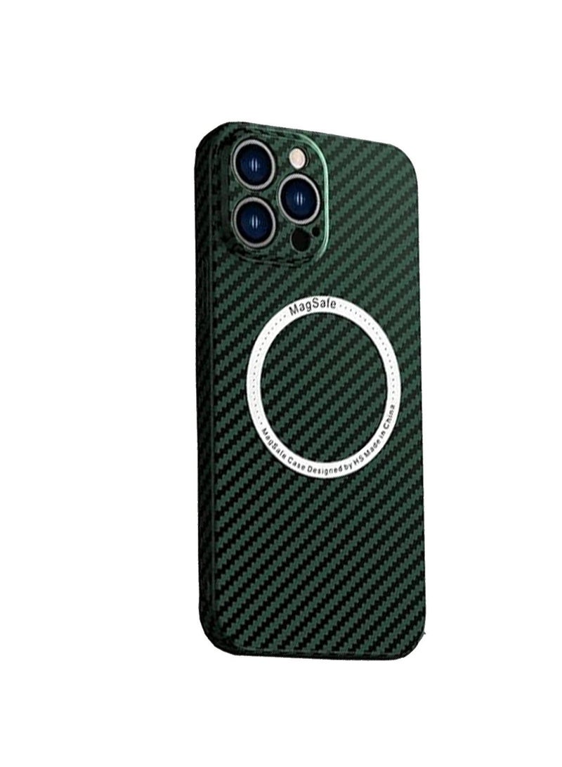 TEAM LUXURY IPhone 15 Pro Max Case Compatible With MagSafe Support Wireless Charging Ultra Thin Slim Shockproof Carbon Fiber Texture Plastic Hard Back Phone Accessories Cover Iphone 15 Pro Max  - Image 1