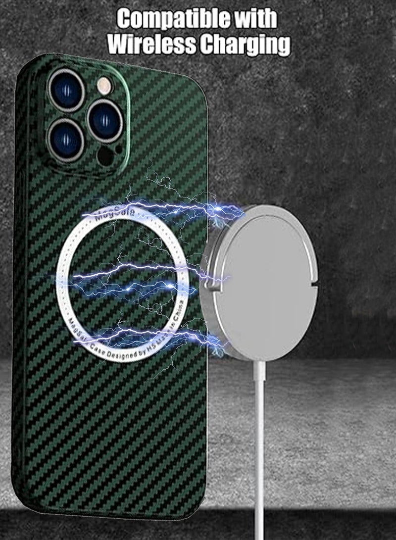 TEAM LUXURY IPhone 15 Pro Max Case Compatible With MagSafe Support Wireless Charging Ultra Thin Slim Shockproof Carbon Fiber Texture Plastic Hard Back Phone Accessories Cover Iphone 15 Pro Max  - Image 3