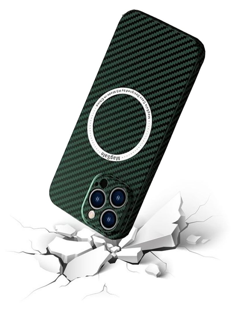 TEAM LUXURY IPhone 15 Pro Max Case Compatible With MagSafe Support Wireless Charging Ultra Thin Slim Shockproof Carbon Fiber Texture Plastic Hard Back Phone Accessories Cover Iphone 15 Pro Max  - Image 2