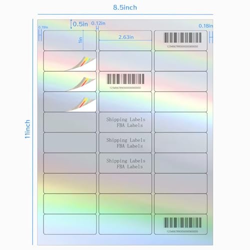 STARLIBOO 1" x 2-5/8" Address Labels- Holographic Color Stickers for Laser/Ink Jet Printer mailing Labels 8.5"×11"- Holographic Silver - Image 2