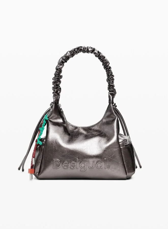 DESIGUAL Metallic medium 3D logo bag with ruched handle