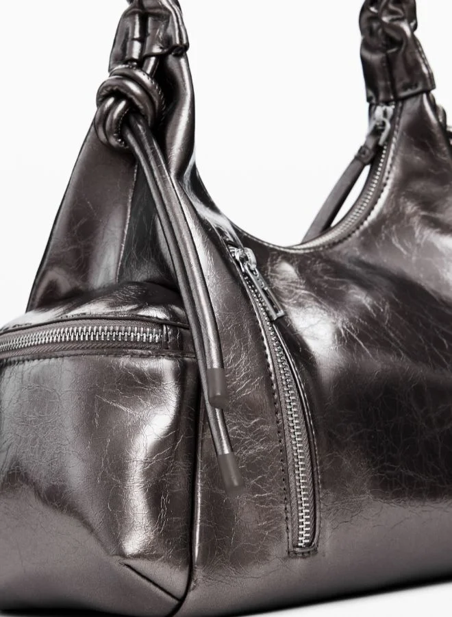 DESIGUAL Metallic medium 3D logo bag with ruched handle
