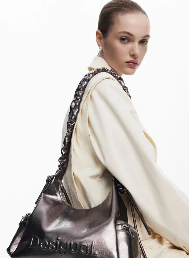 DESIGUAL Metallic medium 3D logo bag with ruched handle